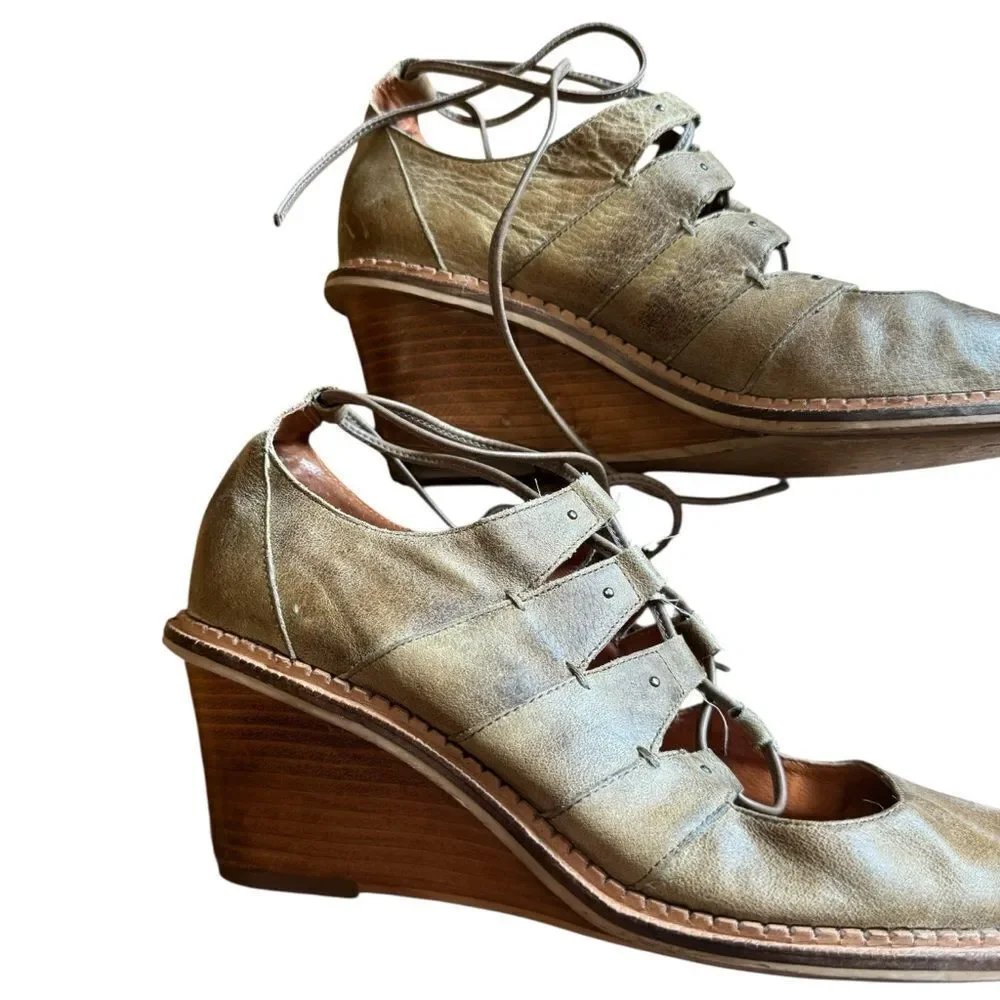 Schuler & Sons Anthropologie wedge oxford Leather lace Up shoes
